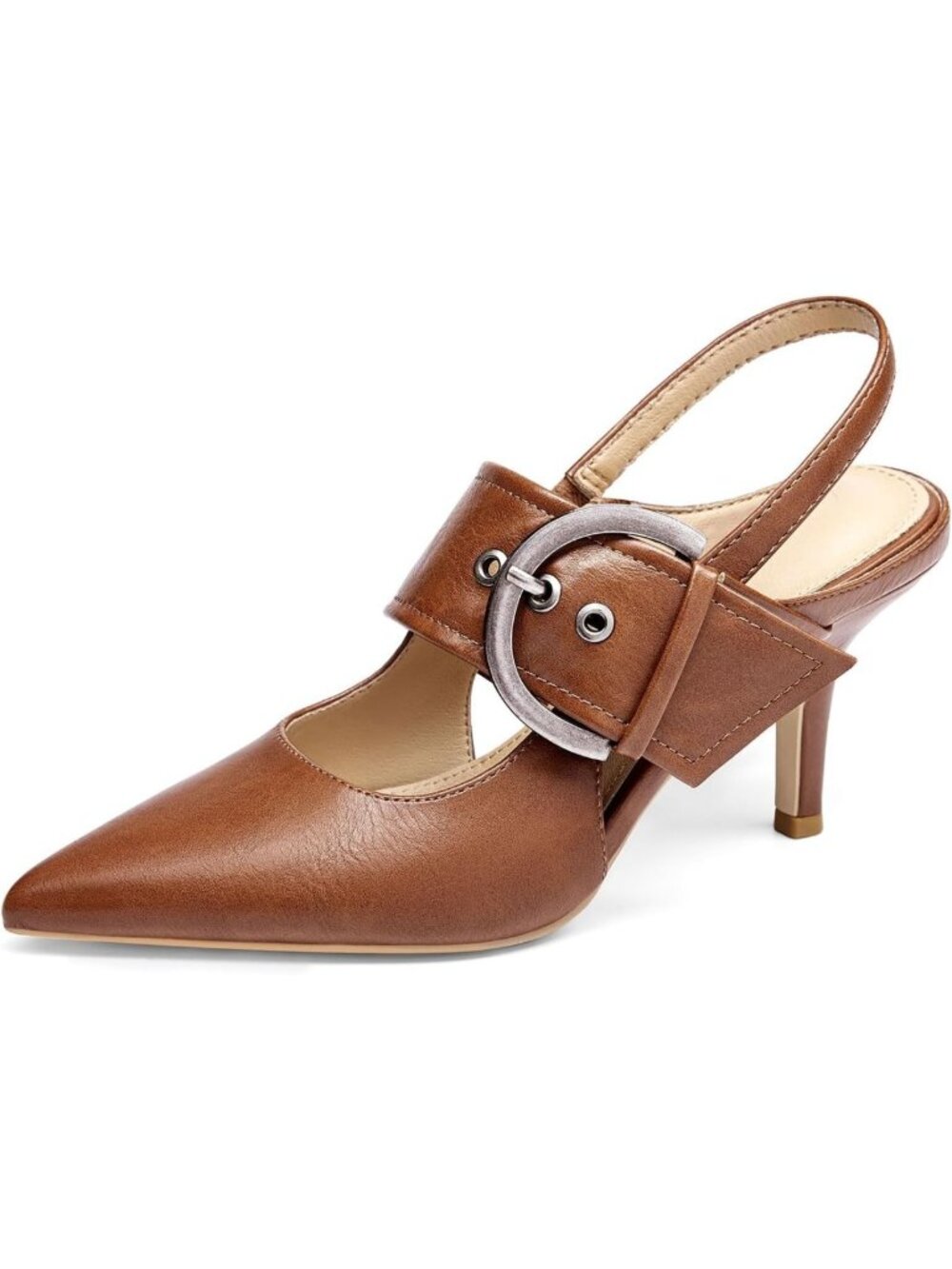 Chic Women's Slingback Pumps - Closed Pointed Toe High Heels with Buckle Strap